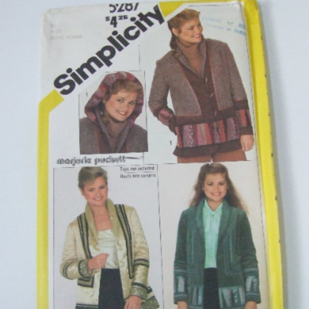 Hooded jacket sewing pattern Simplicity uncut vintage Marjorie Puckett coat 80s